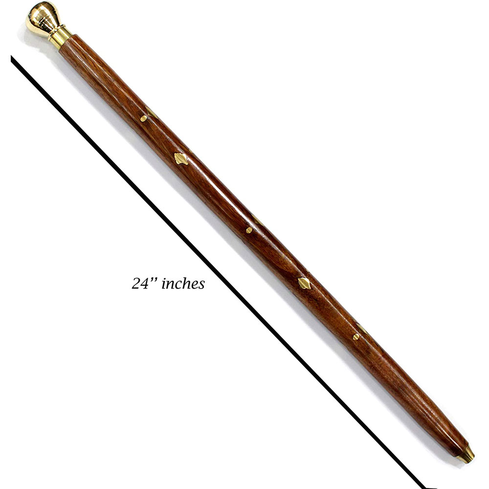 Handcrafted Black Walking Rule Swagger Wooden Stick with Brass Inlay Design 24inch - Image 2