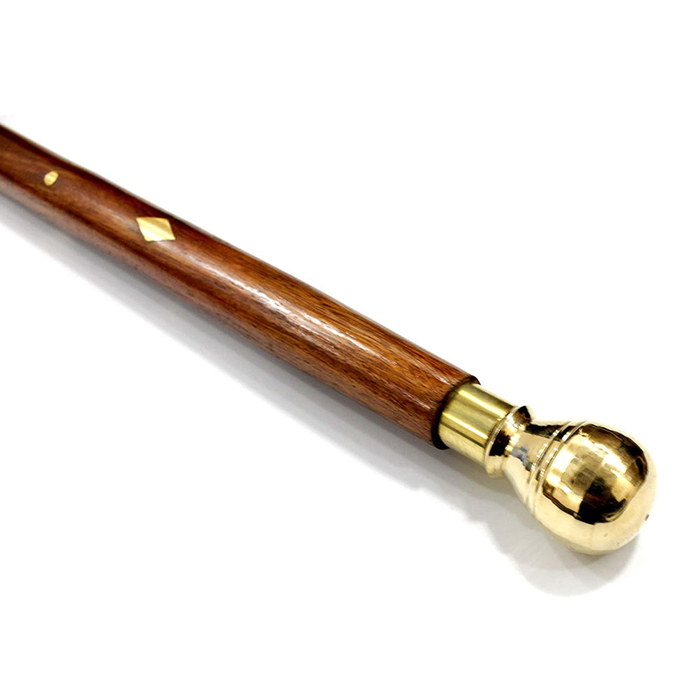 Handcrafted Black Walking Rule Swagger Wooden Stick with Brass Inlay Design 24inch - Image 3
