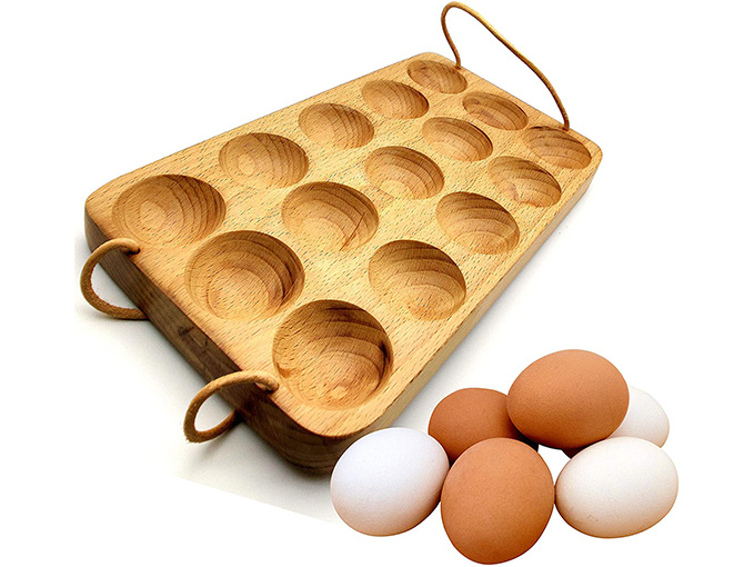 Handmade Egg Tray - Wooden Egg Holder For 15 Eggs Usable in Kitchen Refrigerator