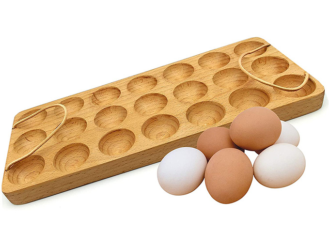 Handmade Egg Tray - Wooden Egg Holder For 21 Eggs Usable in Kitchen Refrigerator