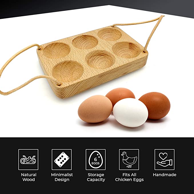 Handmade 6 Egg Tray - Wooden Egg Holder Usable in Kitchen Refrigerator - Image 2