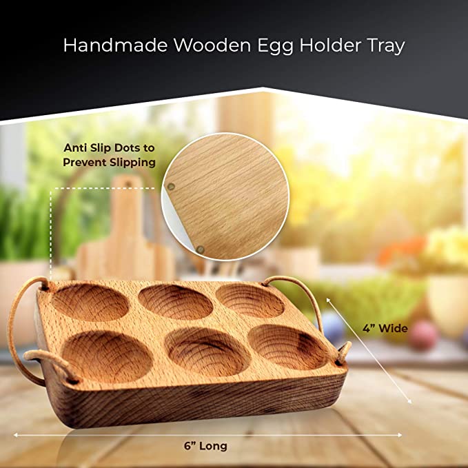 Handmade 6 Egg Tray - Wooden Egg Holder Usable in Kitchen Refrigerator - Image 3