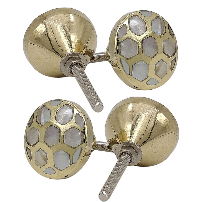 Brass Mother of Pearl Door Knobs/Drawer Pulls Dresser Door Wardrobes & Kitchen Grey Honeycomb Decor