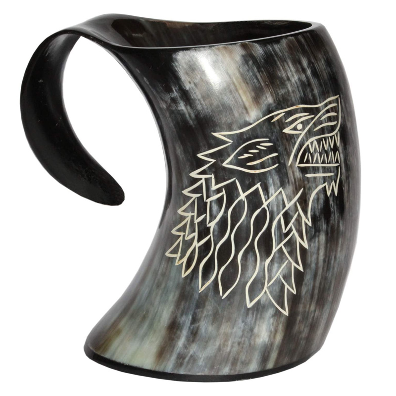 Game of thrones stark house viking drinking horn mug wolf carved tankard Drink Mead & Beer