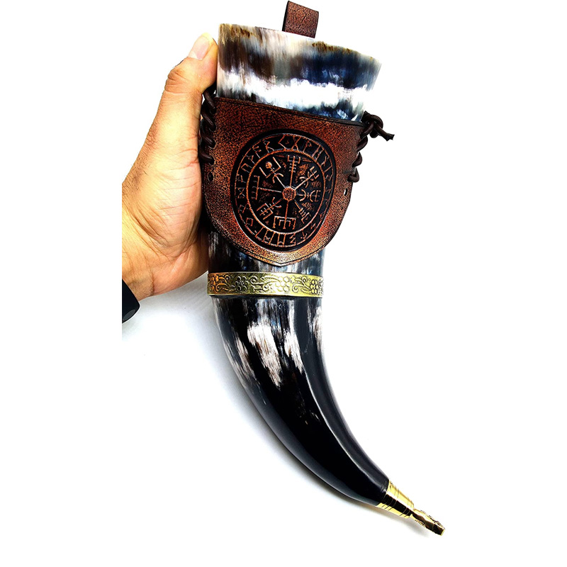 Beer horn mug Game of thrones Brass adorned vikings horn Medieval Drinking Horn leather belt