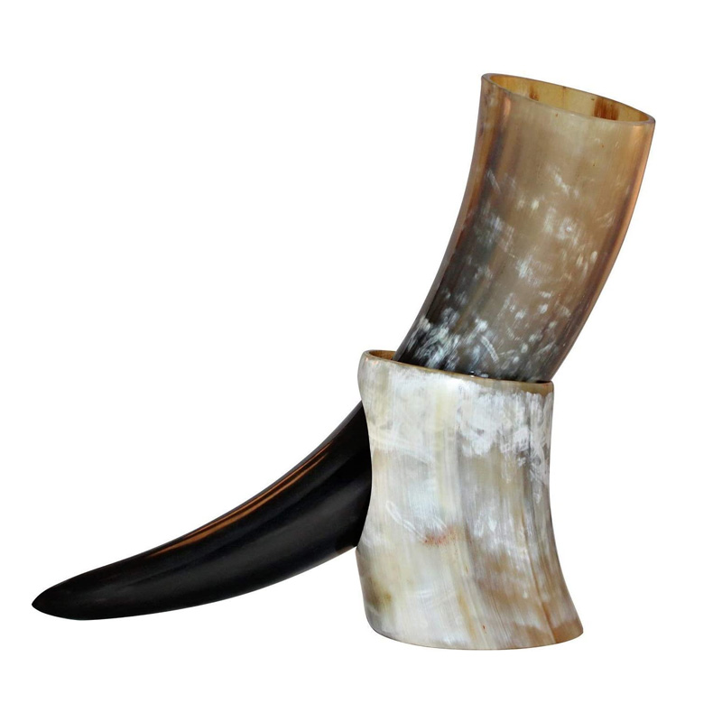 Ounce Natural Style Viking Wine/Mead Drinking Horn with stand - Authentic Medieval Inspired Mug