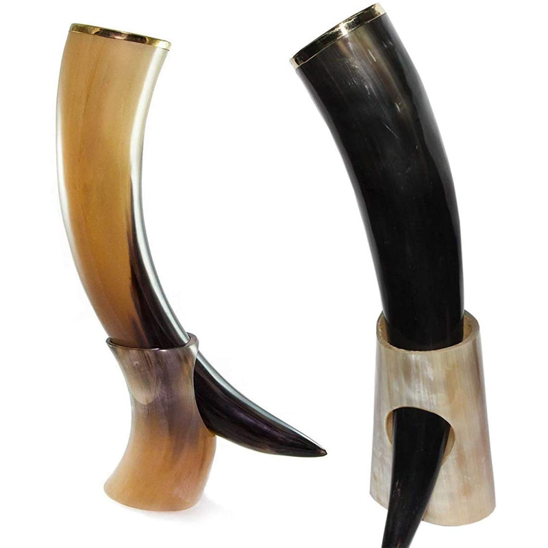 Natural Style Viking Drinking Horn with stand - Authentic Medieval Inspired Mug