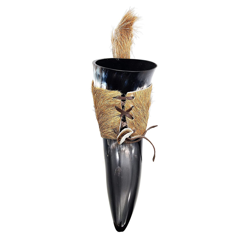 Viking Drinking Horn Black Medieval Beer Drinking Horn with Strap Norse Beer Horn