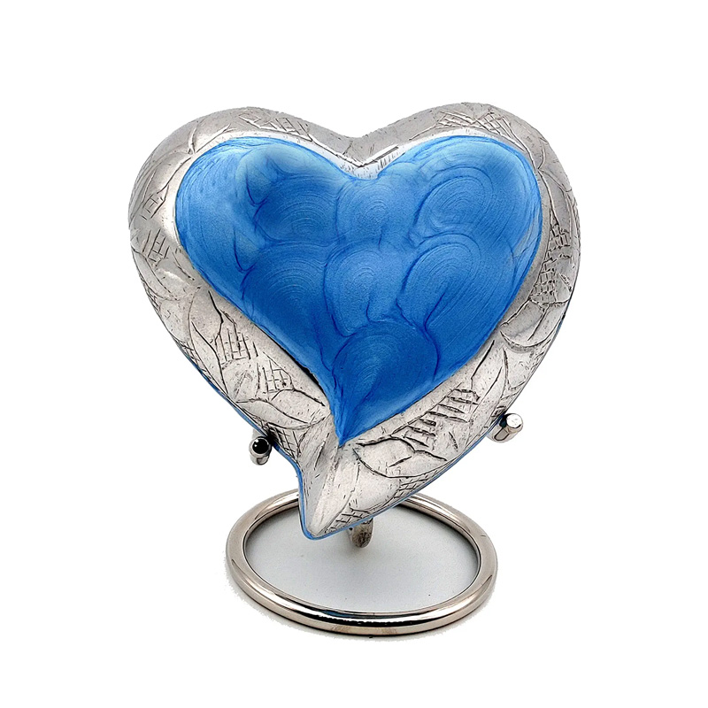 Sky Blue Heart Keepsake Urn - Mini Ash Urn Small Handcrafted Cremation Urn for Ashes