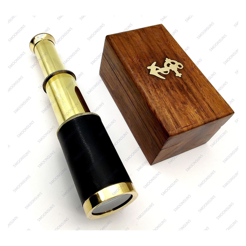 Nautical Brass Spyglass Telescope with Box, Brass (Black Leather)