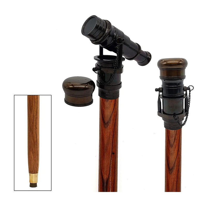 Brass Walking Stick Vintage Handle Victorian Telescope Head Foldable Stick Cane for Men and Women