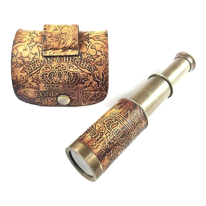 Nautical Handheld Pirate Brass Telescope with Box Case Sailor Home Decor Pirate Captain Boat Gift