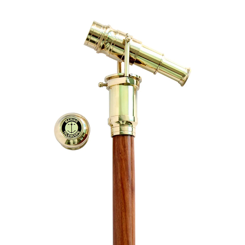 Sun & Moon Vintage Brass Handle Victorian Telescope Head Foldable Wooden Walking Stick