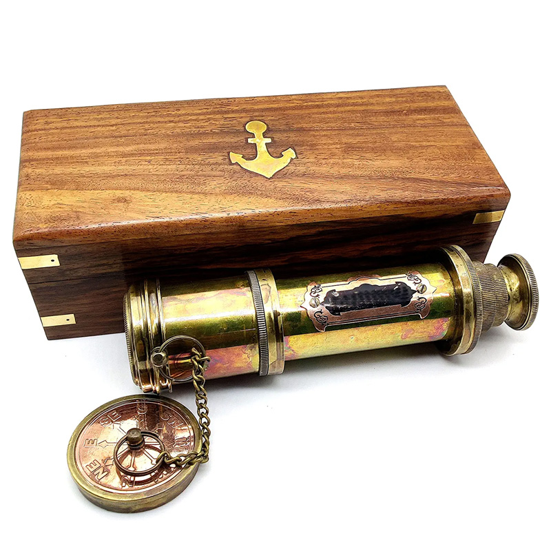 Pirate Brass Telescope, Spyglass Collapsible Monocular Decorative with Glass Optics for Kids Travel