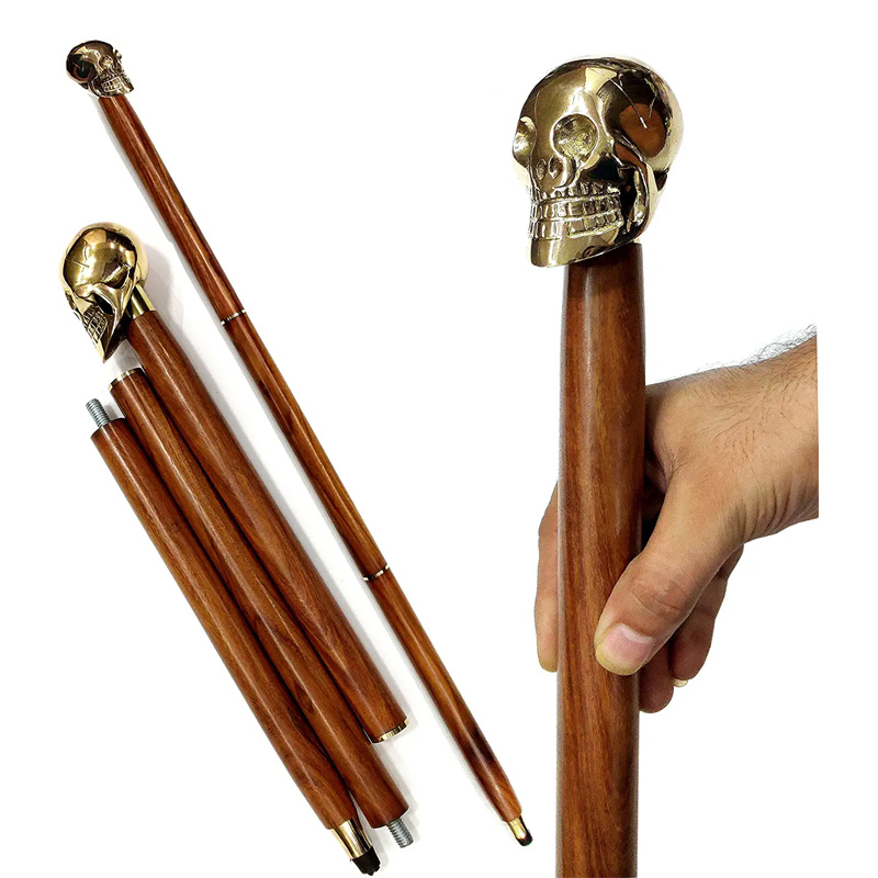 Walking Stick Full Brass Head Skull Design Cane Rosewood Crafted Walking Cane with Solid Brass