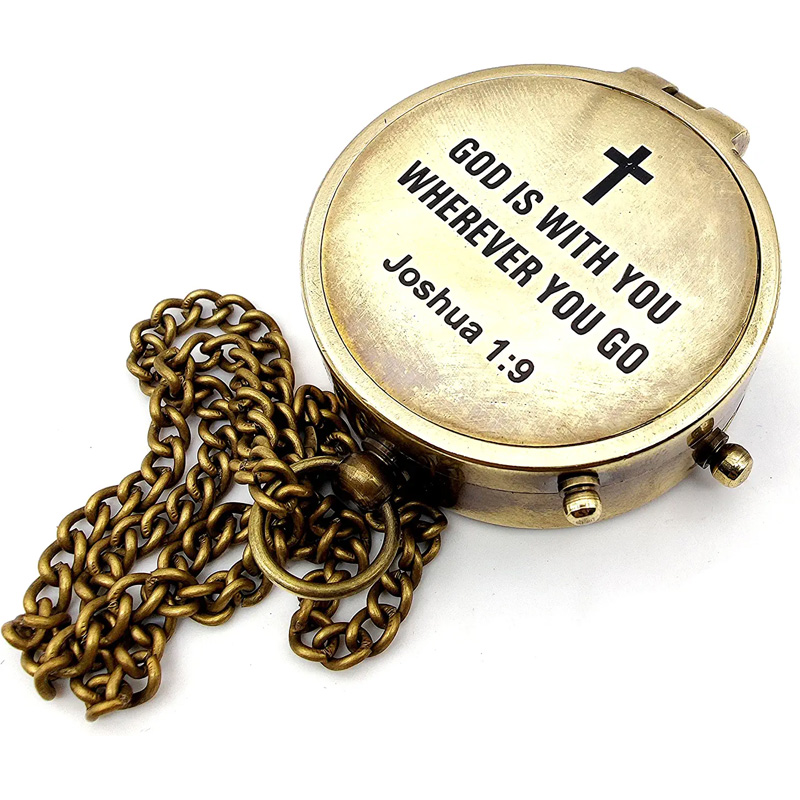 Solid Brass Engraved Compass,Religious Confirmation Baptism Best Easter,Christian Gifts for Men