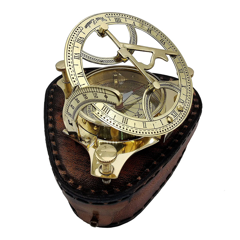 Nautical West London Sundial Compass Premium Quality Handcrafted Brass Compass with Leather CaseBox - Image 2