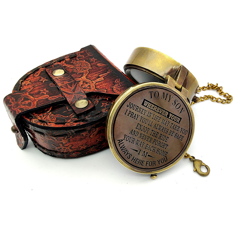 Handcrafted Brass Compass Gift for Son from Dad Mom Camping Travelling Equipment Sailor Gifts