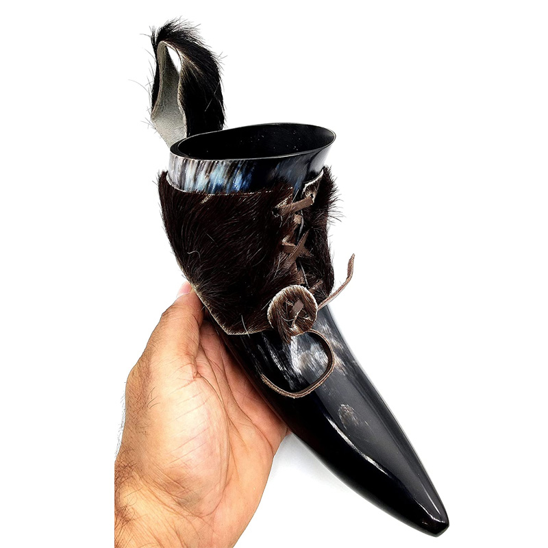 Viking Drinking Horn Black Medieval Beer Drinking Horn with Strap Norse Beer Horn - Image 2