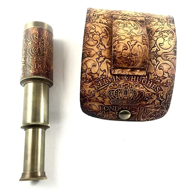 Nautical Handheld Pirate Brass Telescope with Box Case Sailor Home Decor Pirate Captain Boat Gift - Image 2