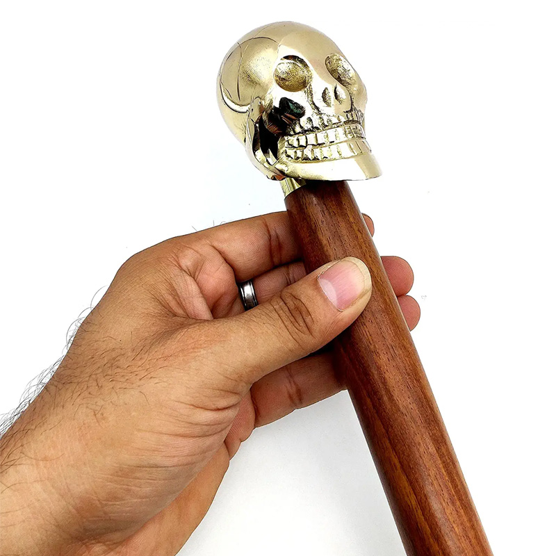 Walking Stick Full Brass Head Skull Design Cane Rosewood Crafted Walking Cane with Solid Brass - Image 2