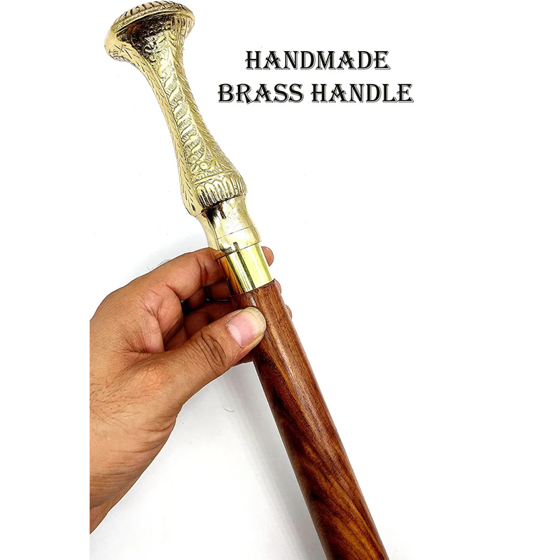 Brass Walking Stick Vintage Handle Victorian Telescope Head Foldable Wooden Walking Stick - Image 2