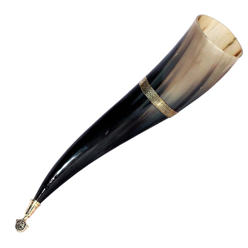 Beer horn mug Game of thrones Brass adorned vikings horn Medieval Drinking Horn leather belt - Image 3