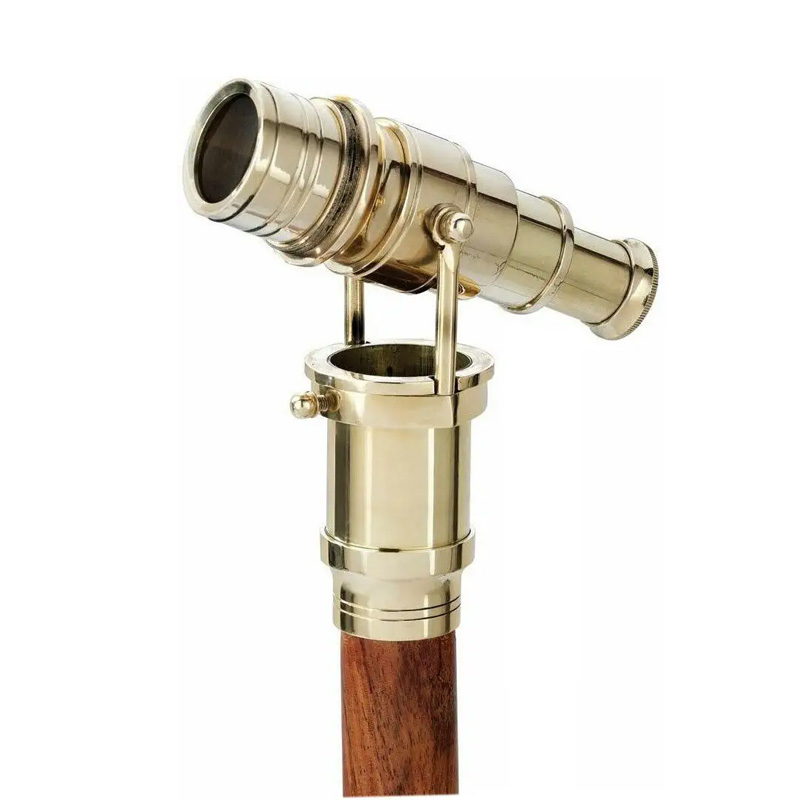 Sun & Moon Vintage Brass Handle Victorian Telescope Head Foldable Wooden Walking Stick - Image 3