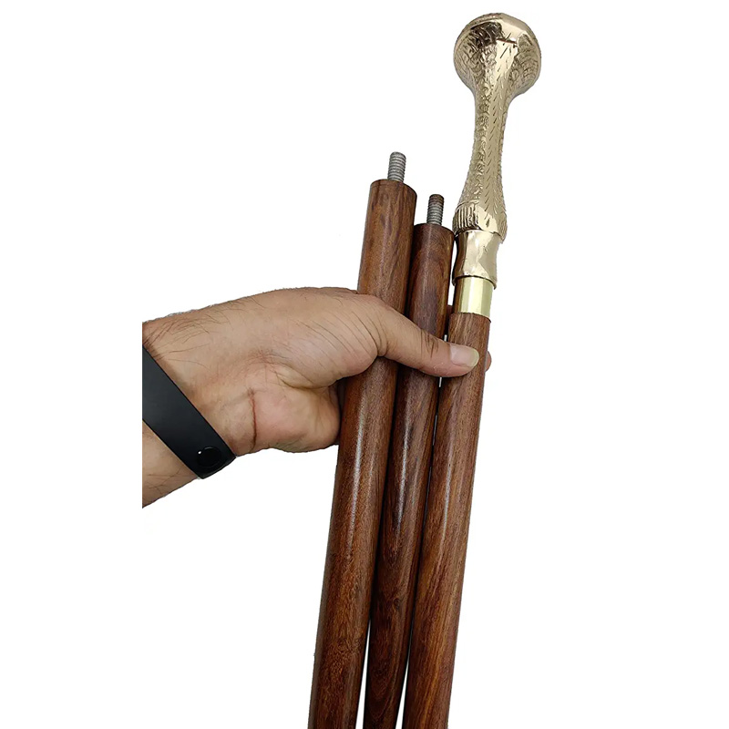 Brass Walking Stick Vintage Handle Victorian Telescope Head Foldable Wooden Walking Stick - Image 3