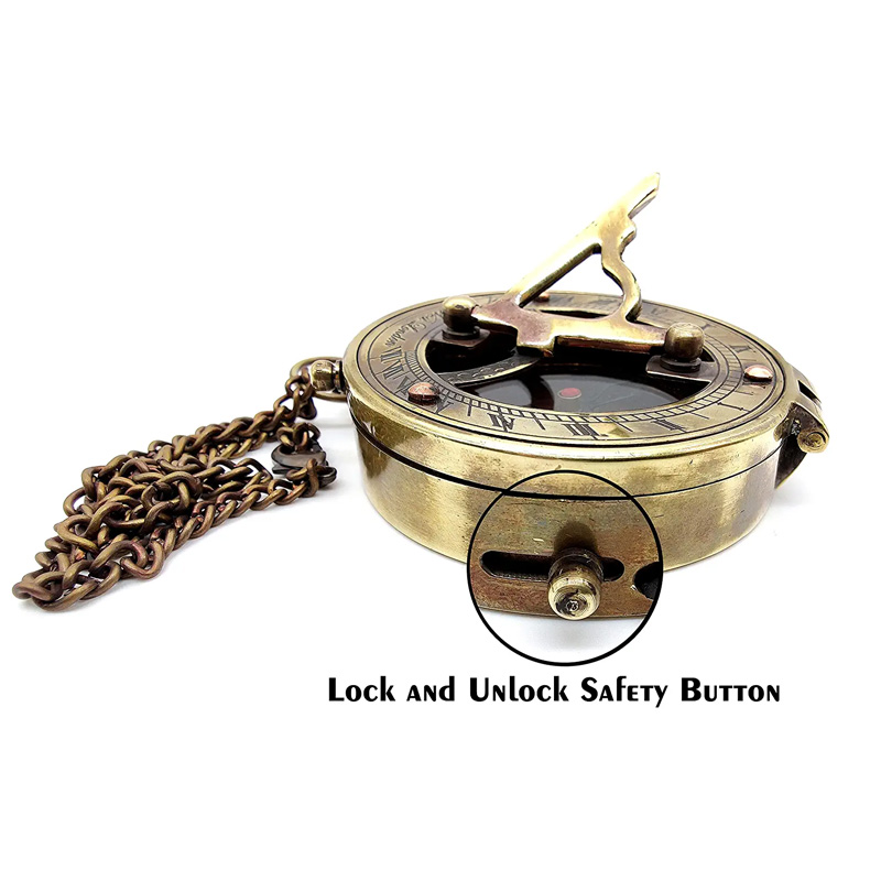 Antique Brass Sundial Compass Marine Boat Pocket Sun Dial in Leather Display Box Gift Sun Clock - Image 3
