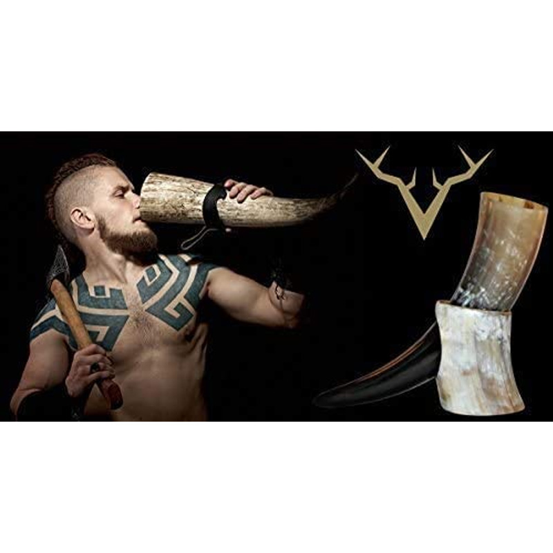 Natural Style Viking Drinking Horn with stand - Authentic Medieval Inspired Mug - Image 4