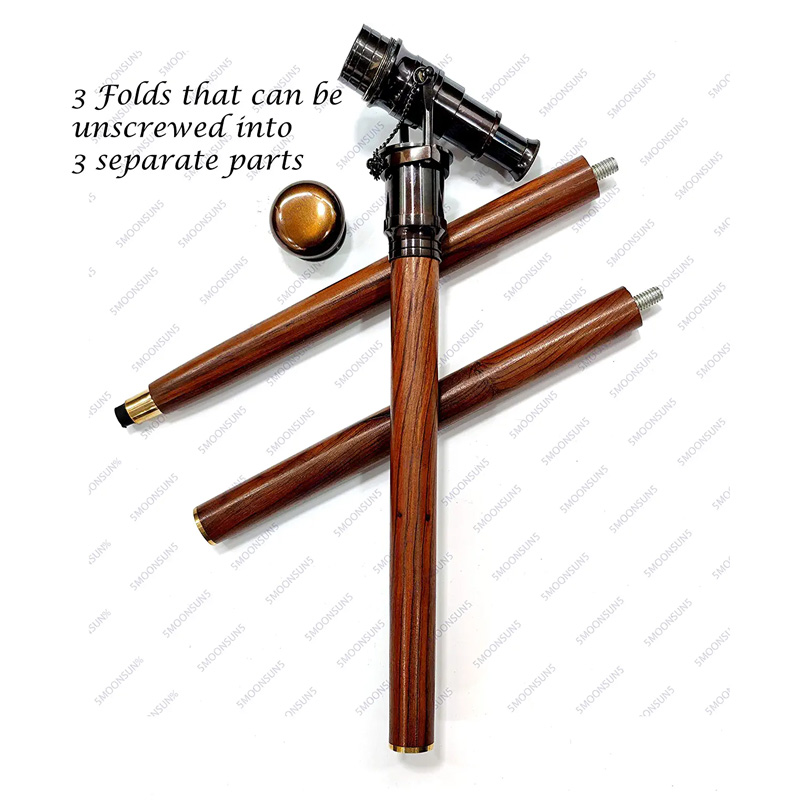 Brass Walking Stick Vintage Handle Victorian Telescope Head Foldable Stick Cane for Men and Women - Image 4