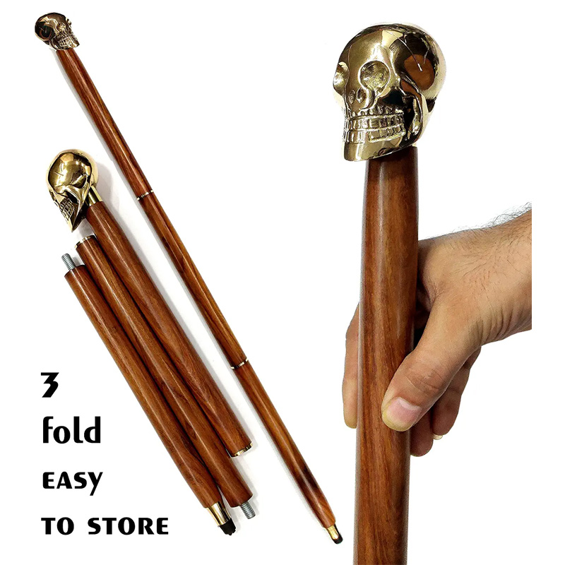 Walking Stick Full Brass Head Skull Design Cane Rosewood Crafted Walking Cane with Solid Brass - Image 4
