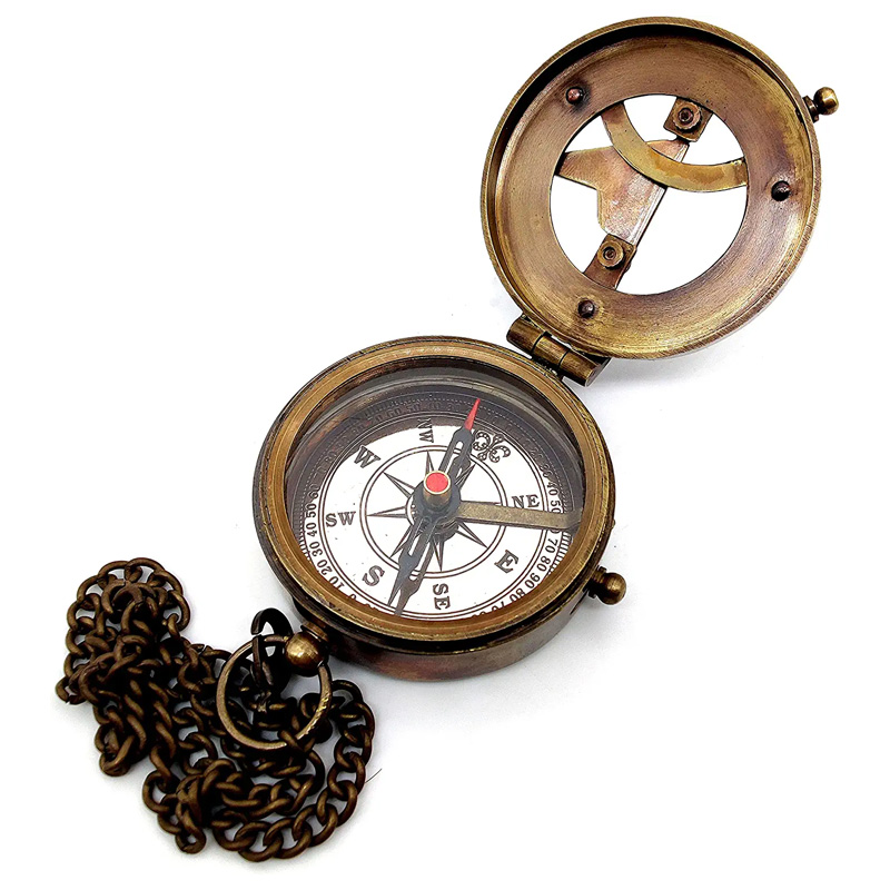 Brass Sundial Compass with Wooden Case and Chain Steampunk Accessory Beautiful Handmade Gift - Image 5