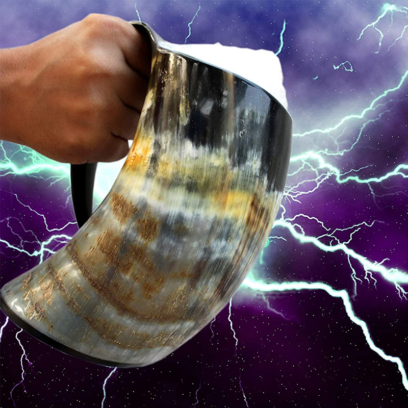 Game of thrones stark house viking drinking horn mug wolf carved tankard Drink Mead & Beer - Image 3