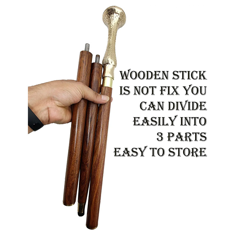 Brass Walking Stick Vintage Handle Victorian Telescope Head Foldable Wooden Walking Stick - Image 4