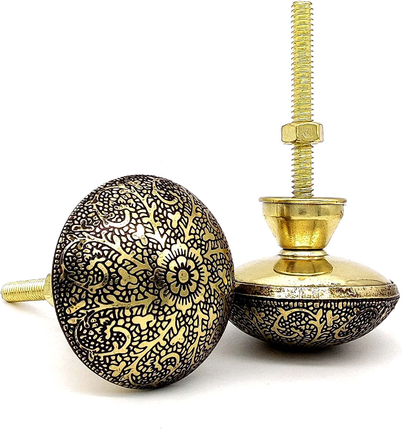 Antique Brass Kitchen Cabinet Knobs Pulls, Antique Weathered Gold Victorian Floral Pattern