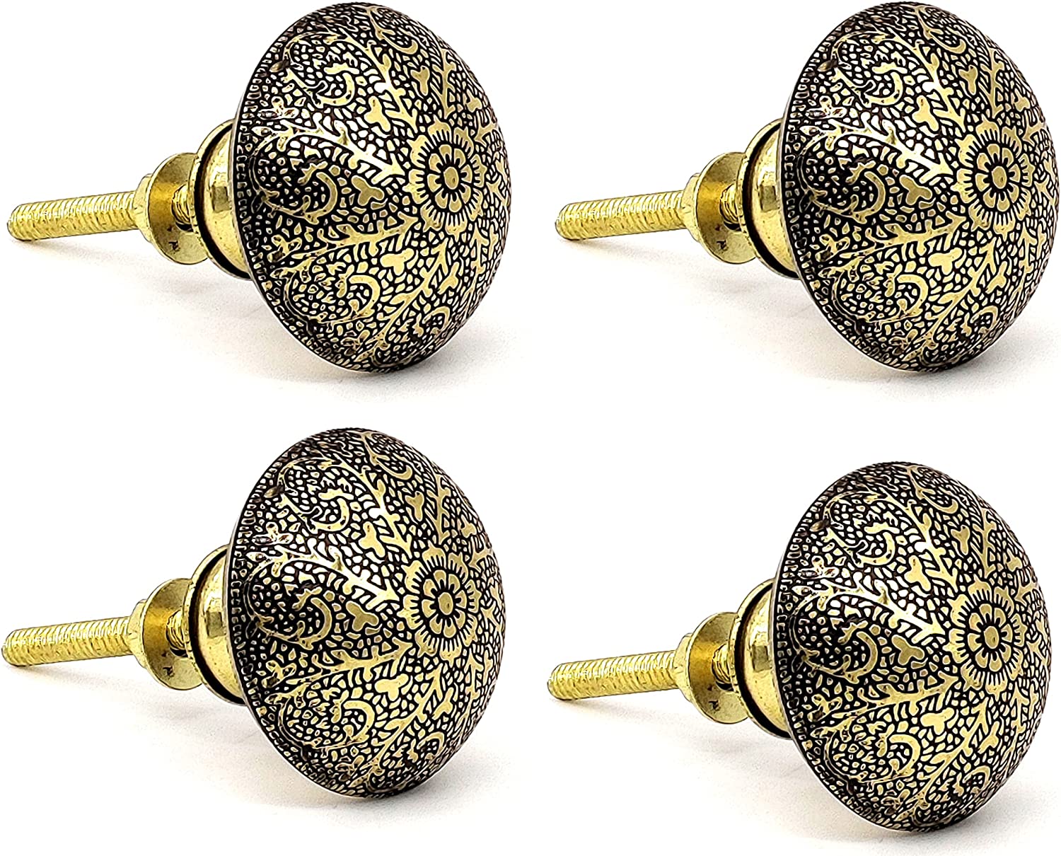 Antique Brass Kitchen Cabinet Knobs Pulls, Antique Weathered Gold Victorian Floral Pattern - Image 2