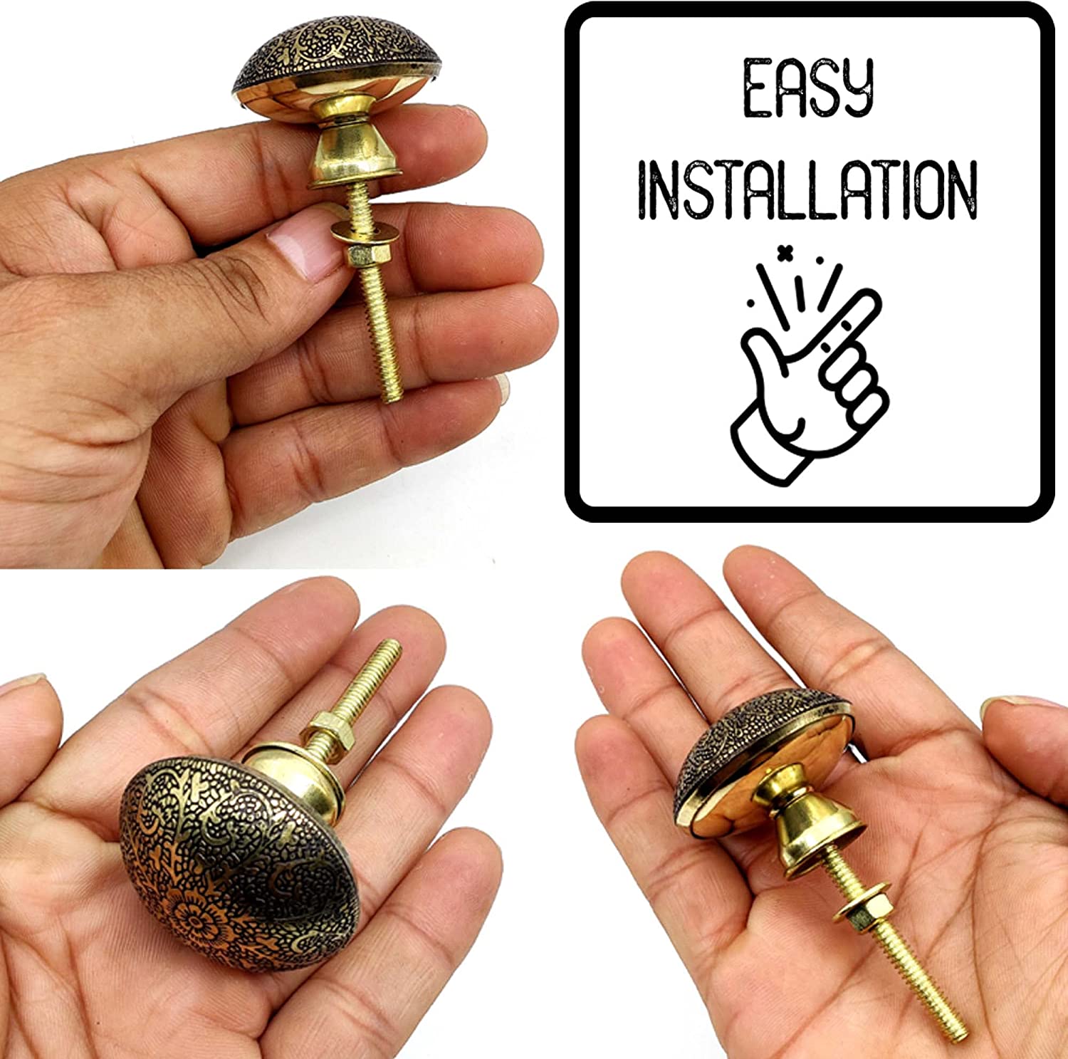 Antique Brass Kitchen Cabinet Knobs Pulls, Antique Weathered Gold Victorian Floral Pattern - Image 3