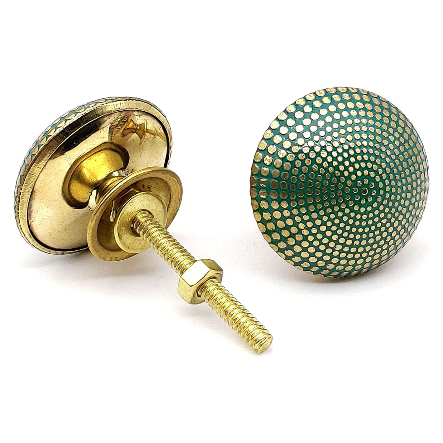 Brass Door Knobs/Drawer Pulls Dresser Wardrobes & Kitchen Cupboards/ Handmade Classic Decor 36 mm Sea-Green