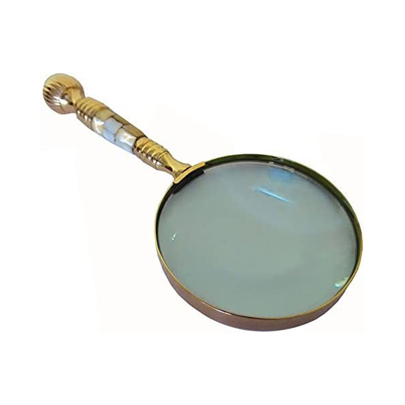 Huge Victorian Style Brass & Mother-of-pearl 4" lens Magnifying Glass. Very Beautiful.