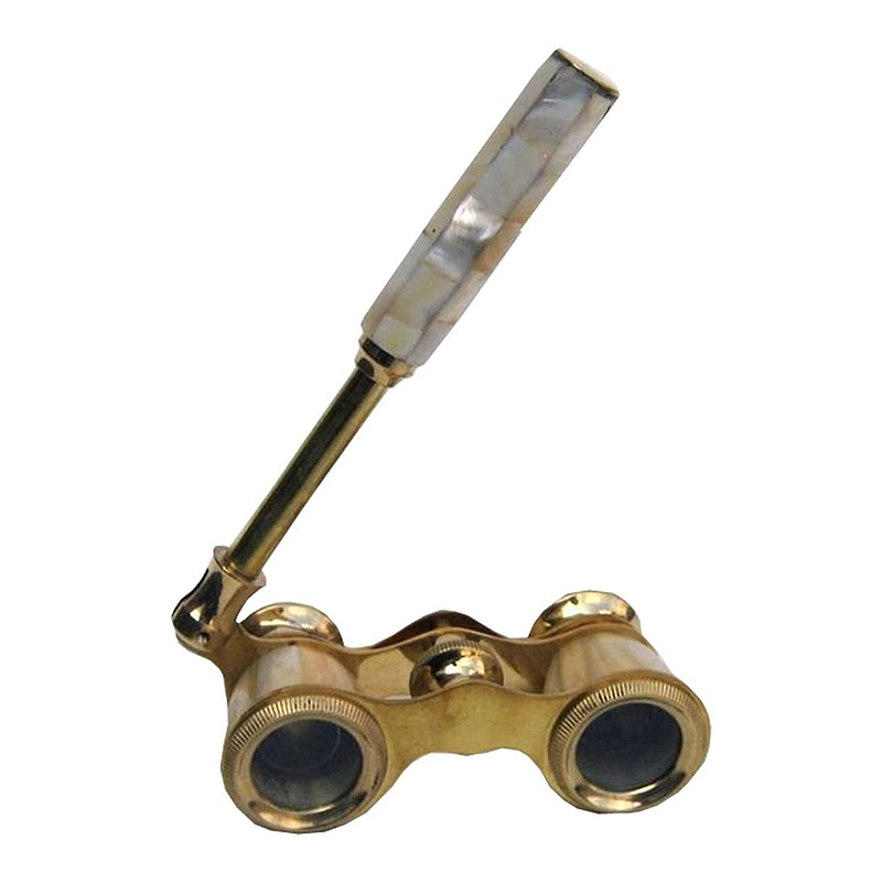 Brass Opera Glasses W/ Mother of Pearl Inlay - 4" - Miniature Binoculars