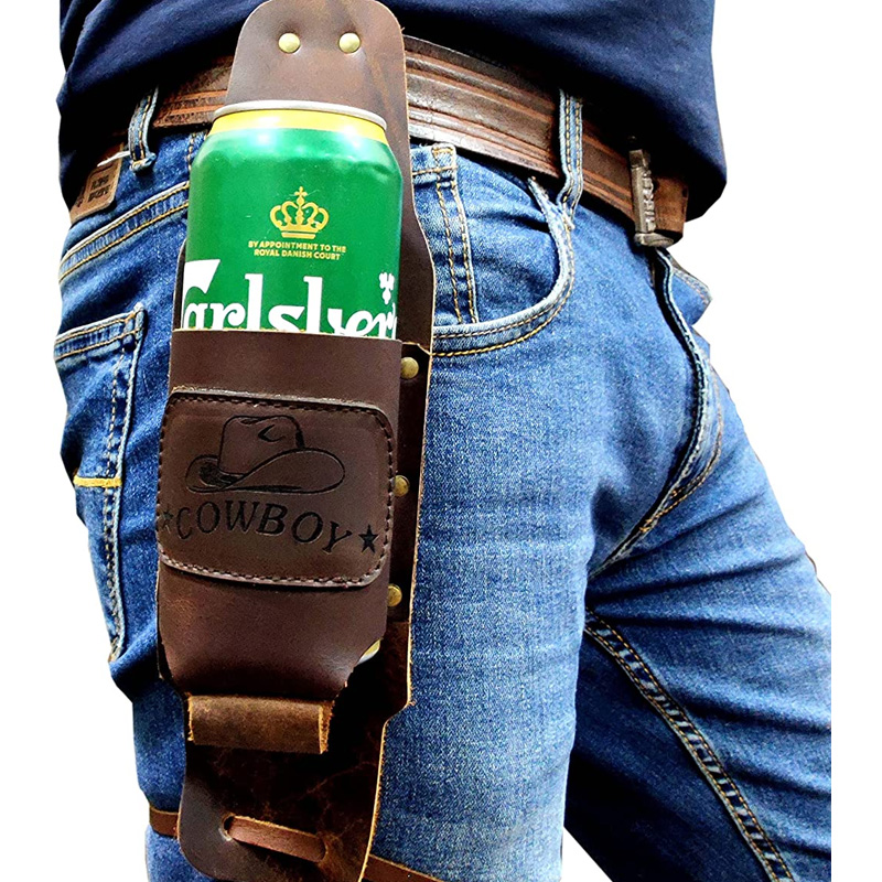 Beer Holster Leather Cowboy Beer Holster, Handsfree Beverage Holder, Bottle Leg Grip