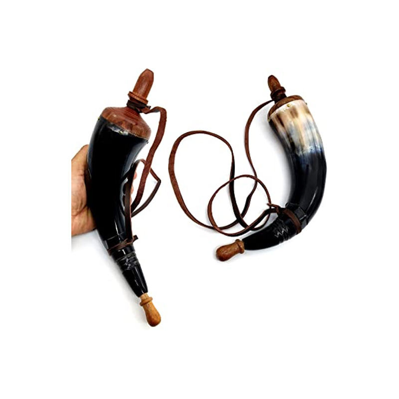 Hand Carved Powder Horn with Leather Strap for Re-Enactment Colonial Black Powder Civil War - Image 2