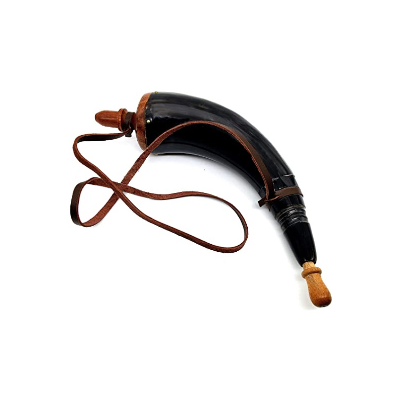 Hand Carved Powder Horn with Leather Strap for Re-Enactment Colonial Black Powder Civil War - Image 3