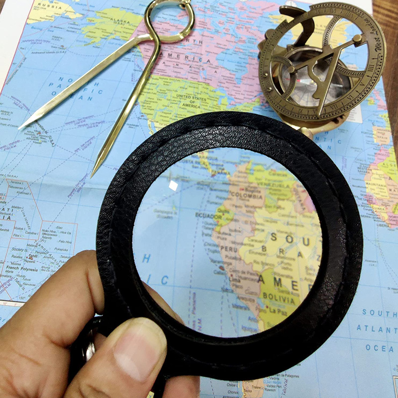 Magnifying Glass Pendant Nautical Vintage Leather Strap Necklace Magnifying Glass Magnifier Pendant