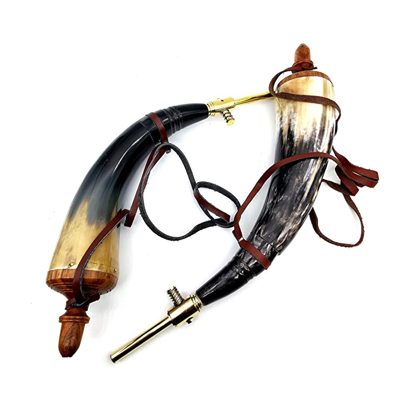 Hand Carved Powder Horn with Leather Strap for Civil War Re-Enactment Colonial Black Powder - Image 3
