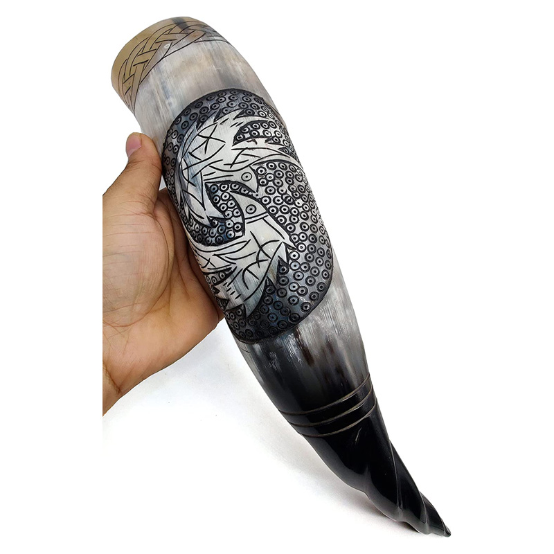 Viking Inspired Hand Engraved creative carvings Ox-Horn Authentic Handmade Drinking Horn - Image 2