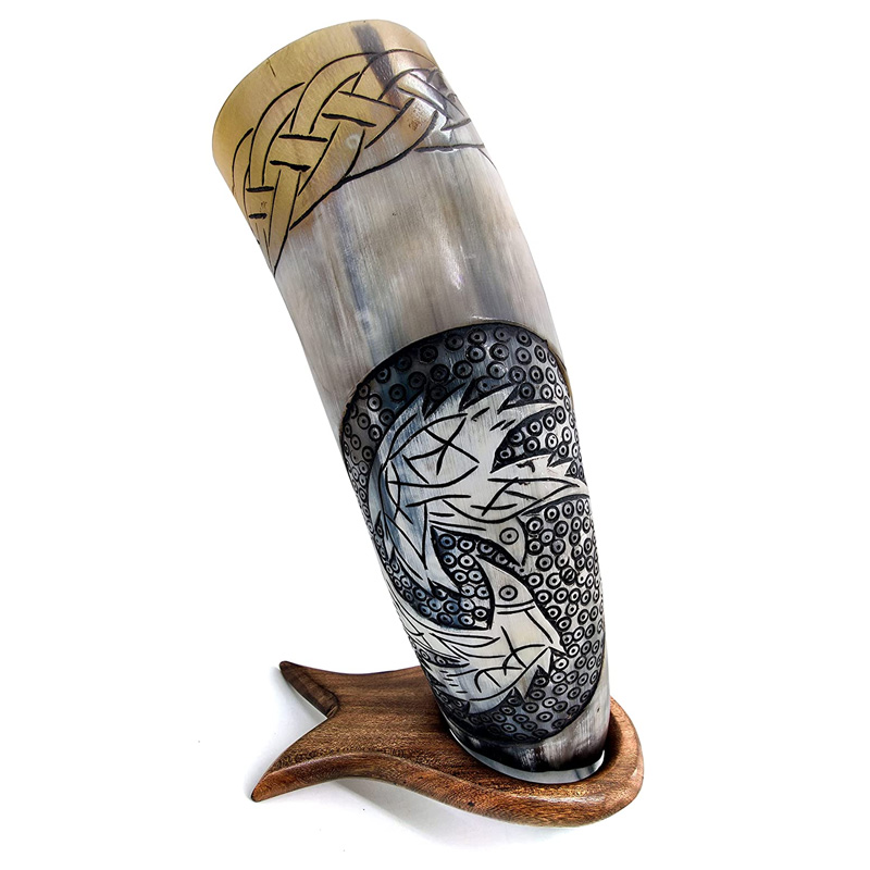 Viking Inspired Hand Engraved creative carvings Ox-Horn Authentic Handmade Drinking Horn - Image 4