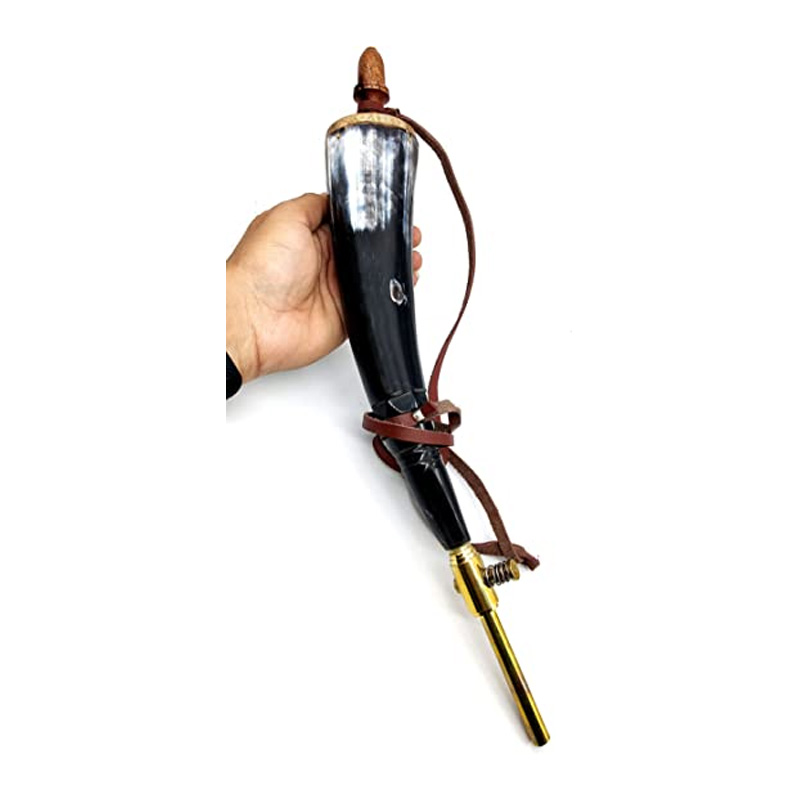 Hand Carved Powder Horn with Leather Strap for Civil War Re-Enactment Colonial Black Powder - Image 2